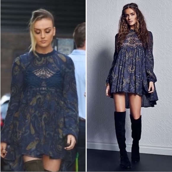 Free People Sweet Things Tunic Dress Blue Paisley Boho Lace Size M - Picture 9 of 10